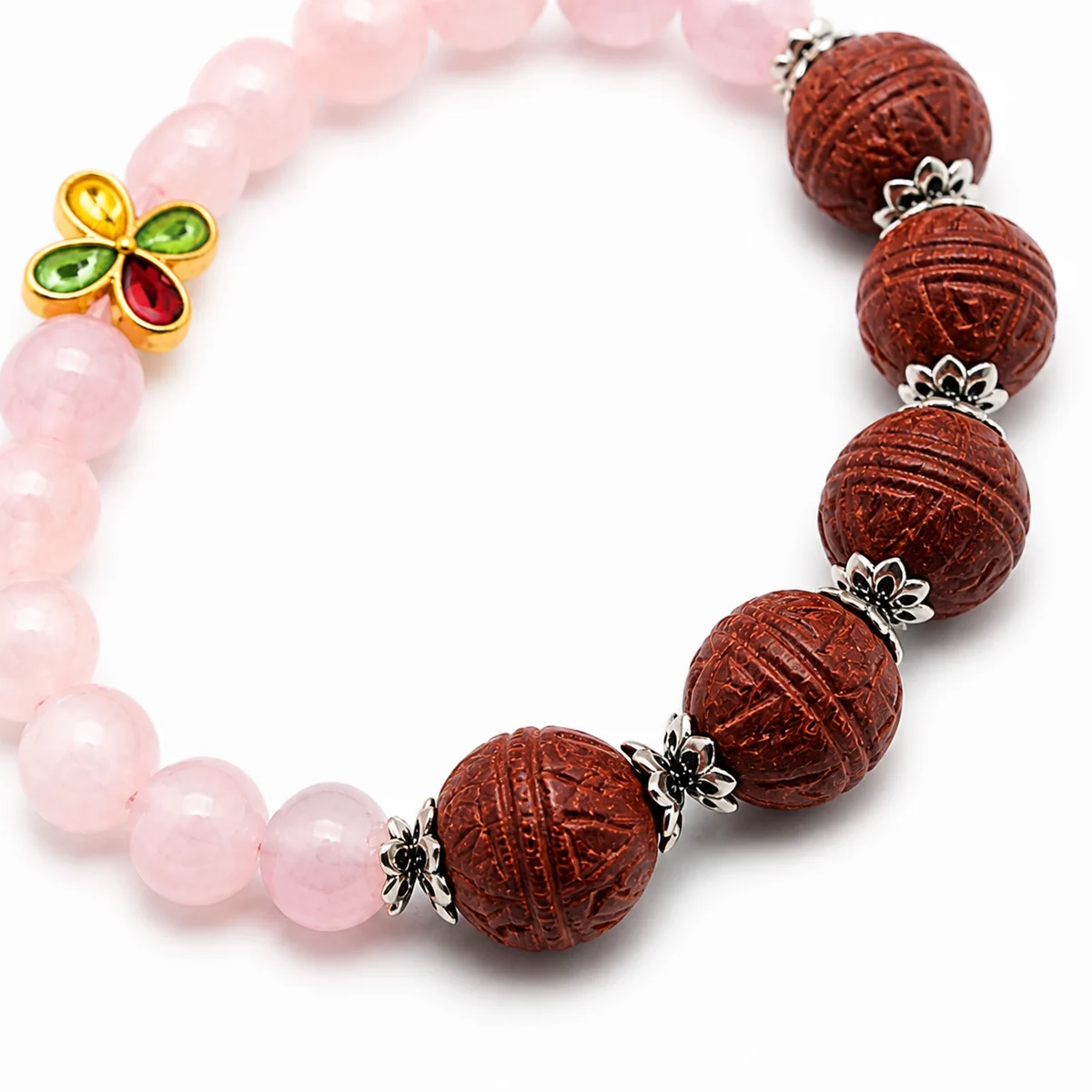Rose Quartz and Botanical Incense Bracelet - Styled Scene