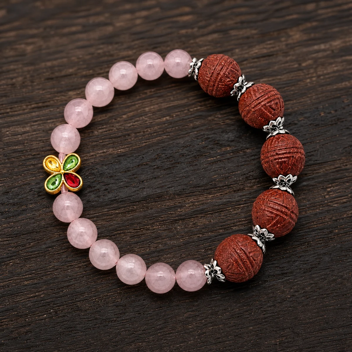 Rose Quartz and Botanical Incense Bracelet - Styling View