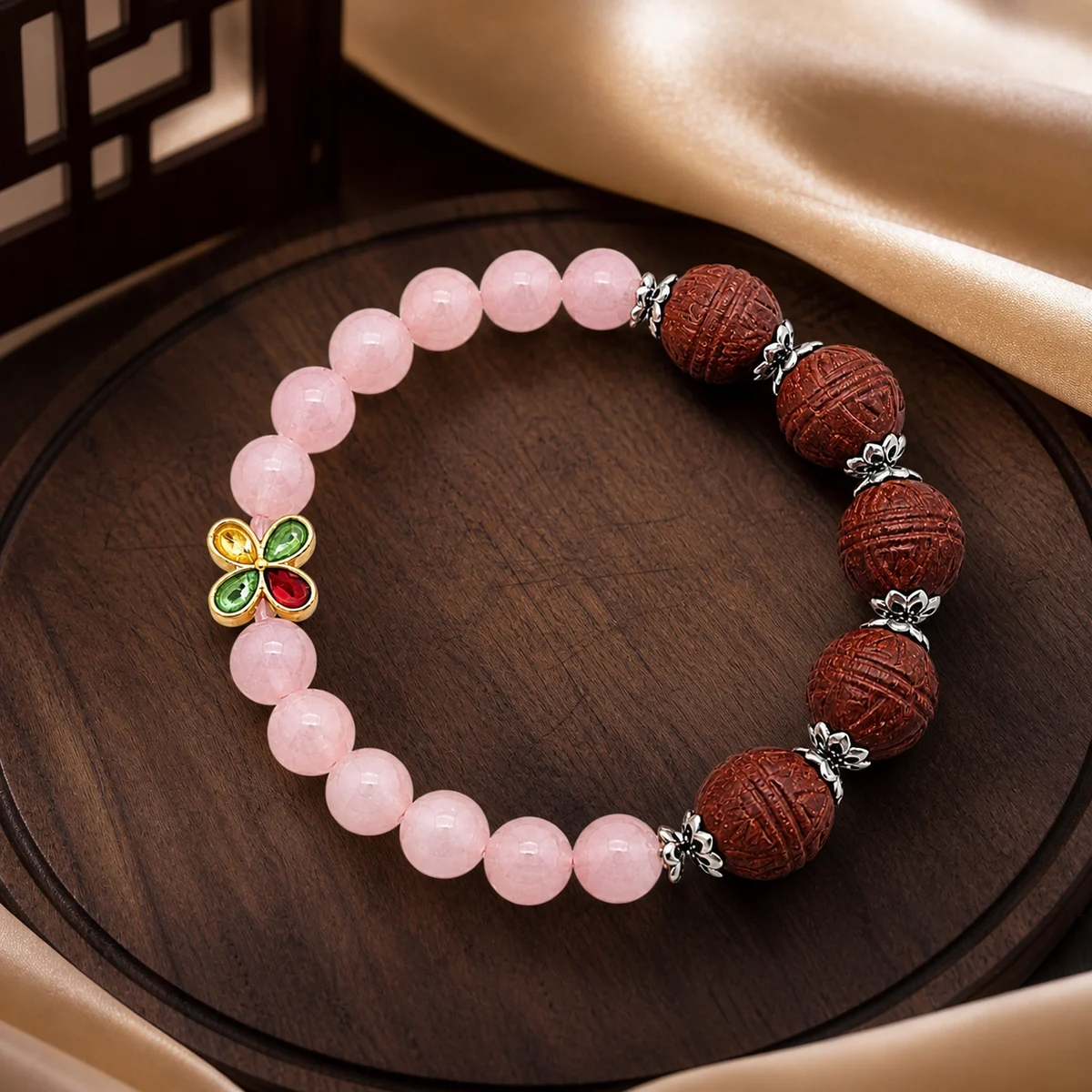 Rose Quartz and Botanical Incense Bracelet - Design Detail
