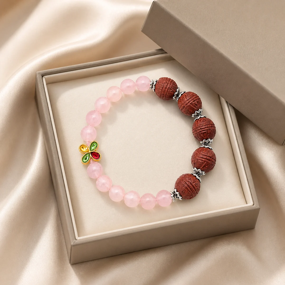 Rose Quartz and Botanical Incense Bracelet - Gift Presentation