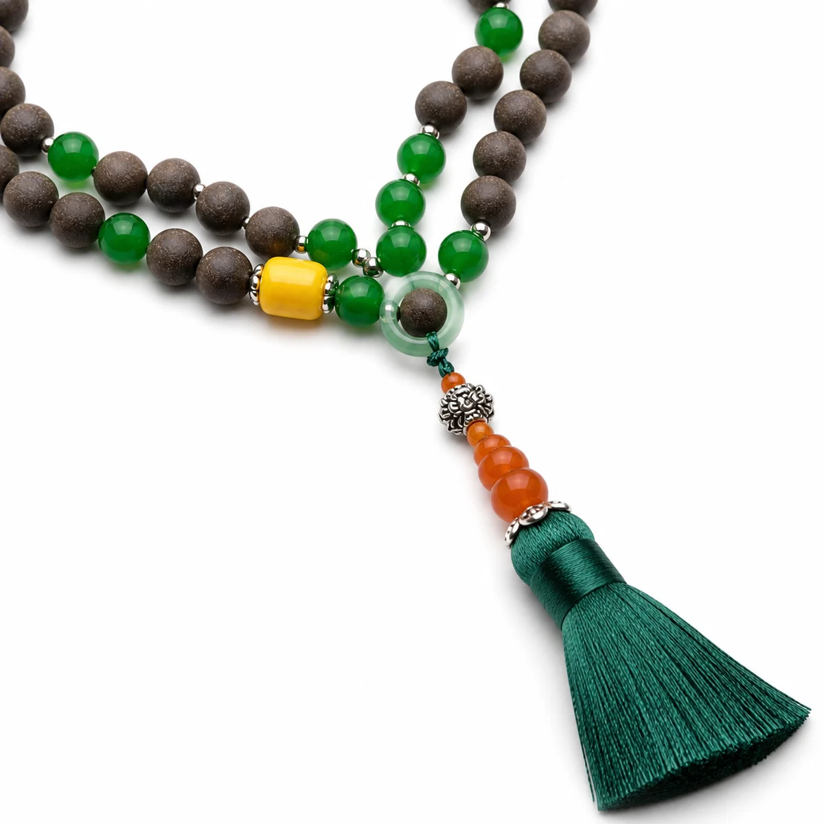 Green Gemstone Botanical Incense Prayer Beads - Styled Scene