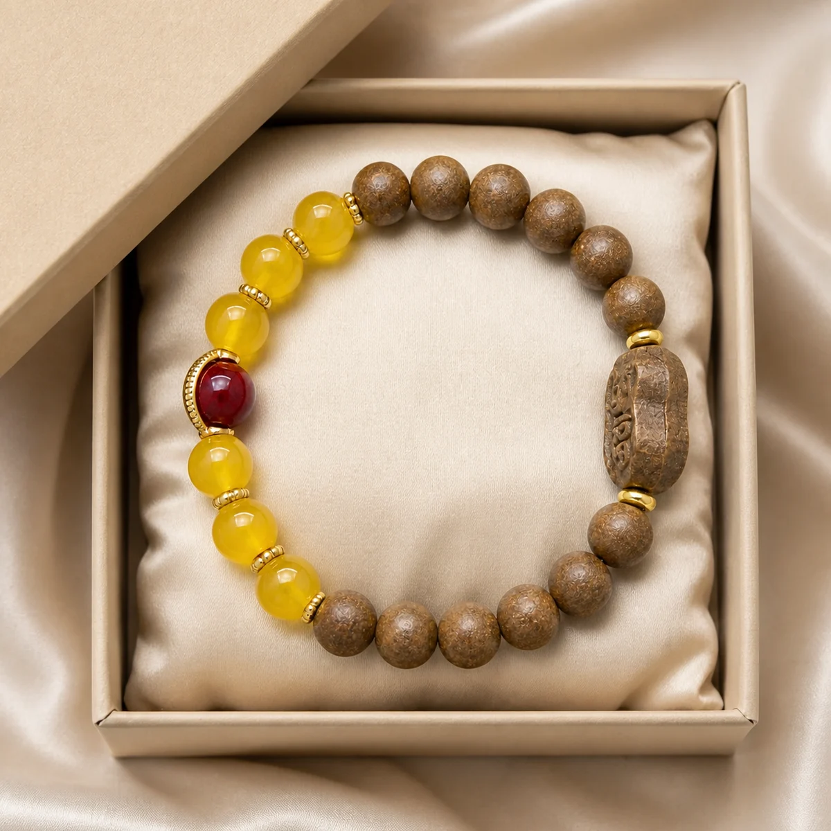 Yellow Jade and Botanical Incense Bracelet - Design Detail