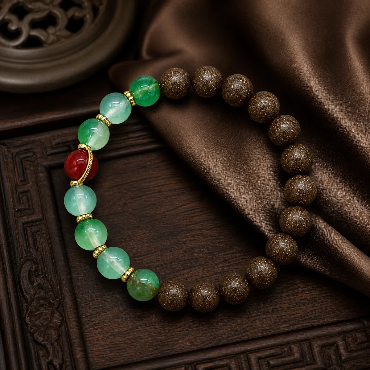 Green Jade and Botanical Incense Bracelet - Styled Scene