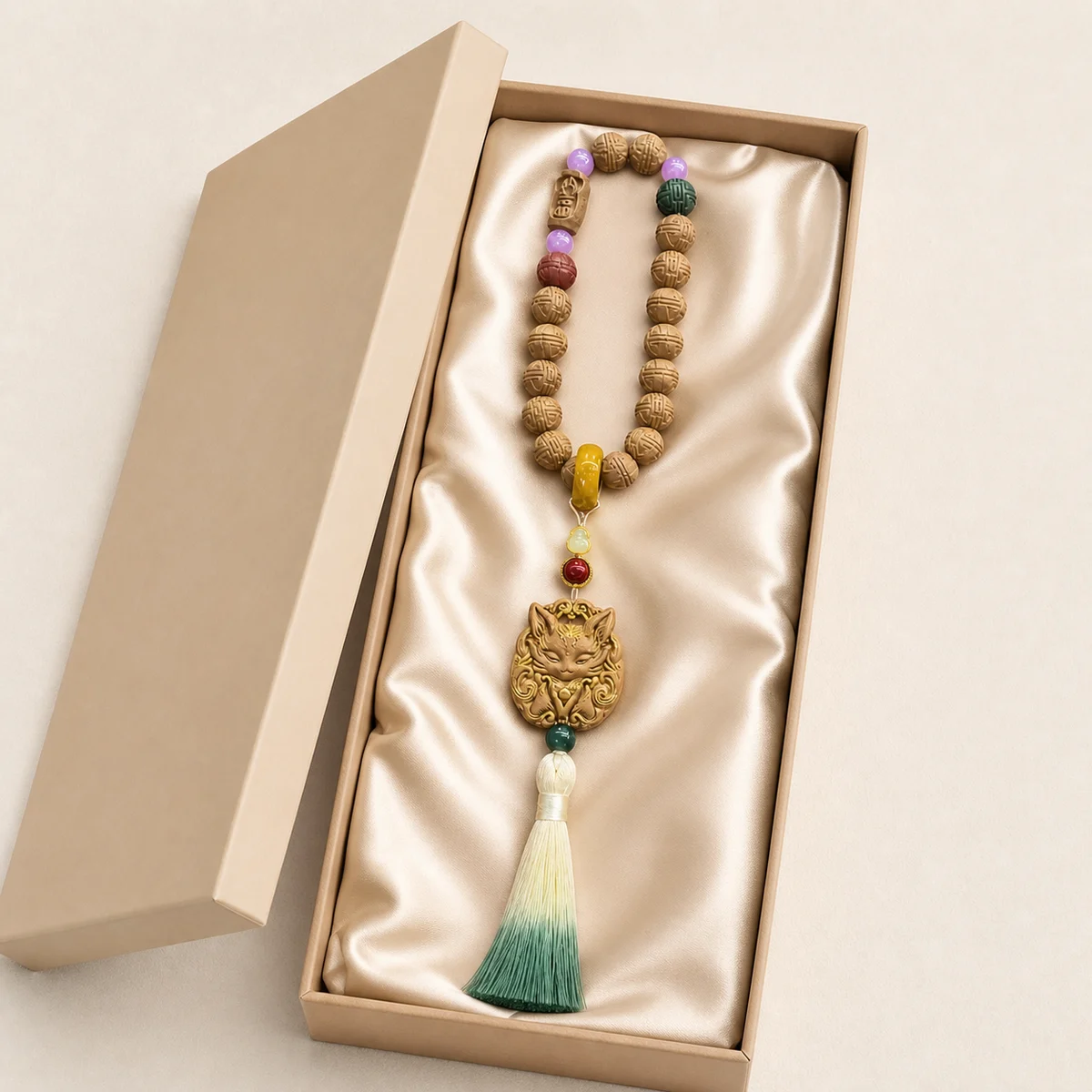 Carved Fox Tassel Beads - Gift Presentation