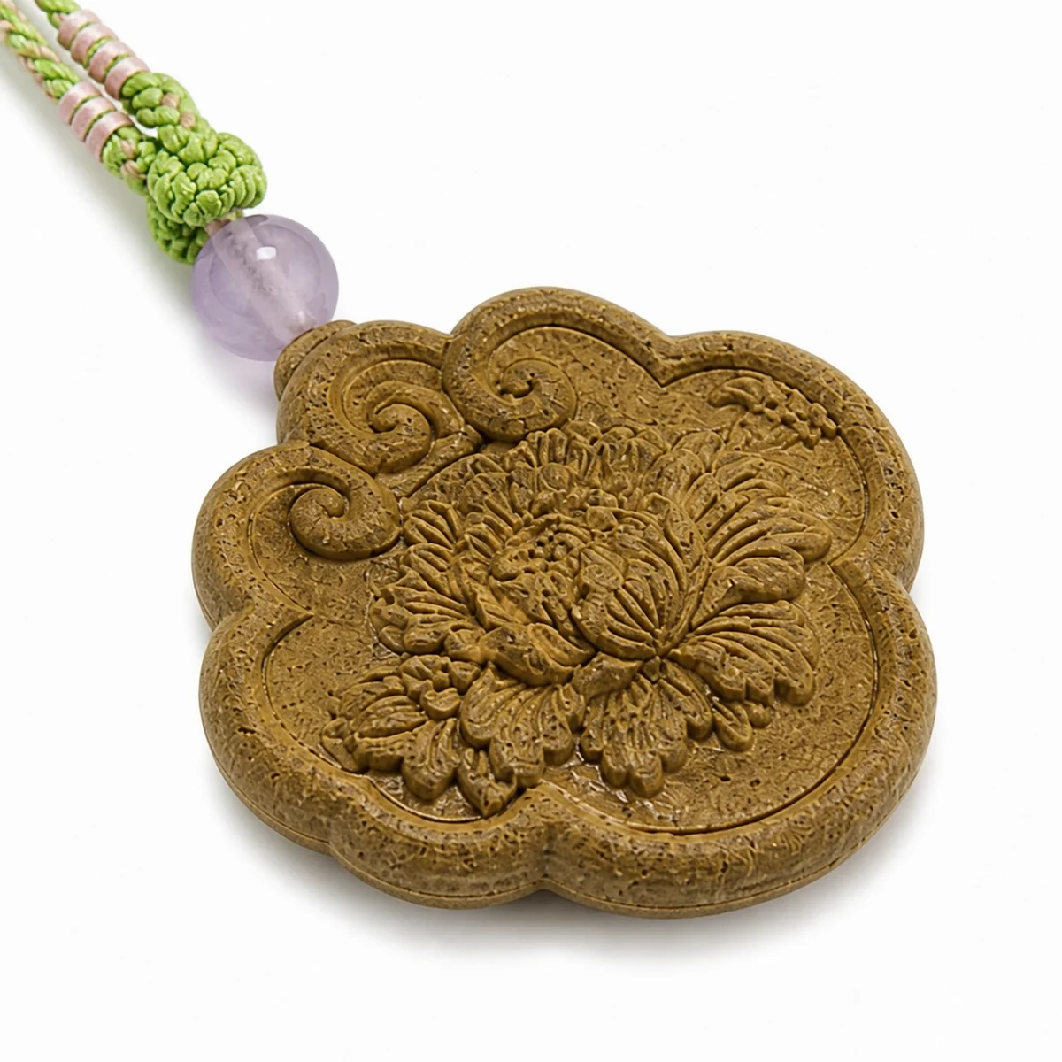 Carved Auspicious Floral Pendant Set - Design Detail