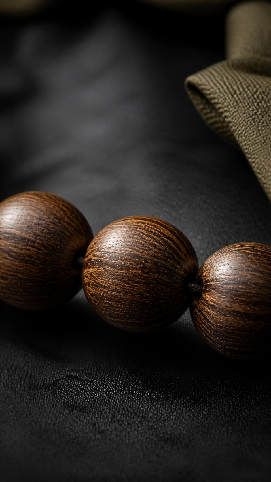 Dalagan Agarwood Bracelet, 10mm product view showing materials, bead shape, texture and design details, wood grain and material detail