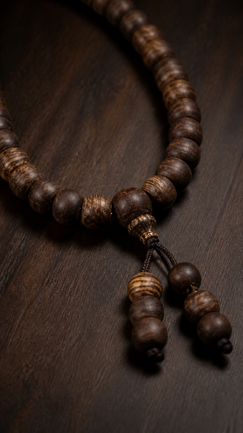 Dalagan Agarwood Multi-Wrap Bracelet, 7mm product view showing materials, bead shape, texture and design details, wood grain and material detail