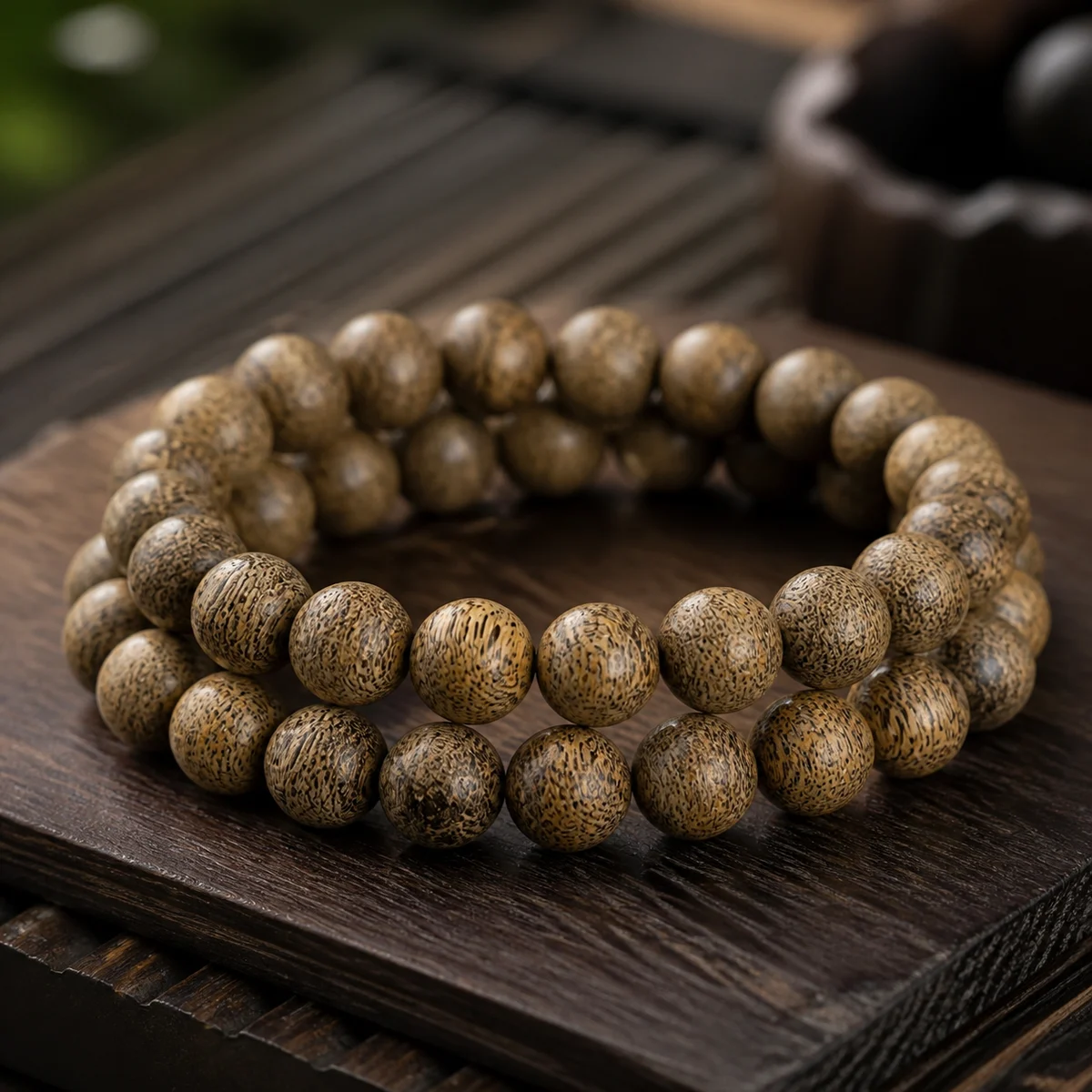 Brunei Agarwood Double-Wrap Bracelet, 6mm - Material Detail