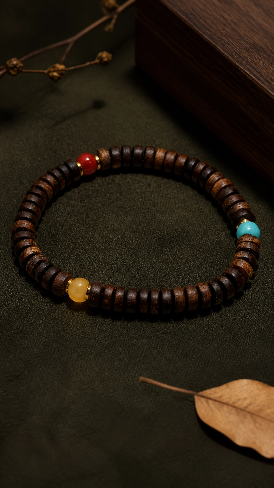 Brunei Agarwood Bracelet with Amber and Nanhong, 6mm - Material Detail