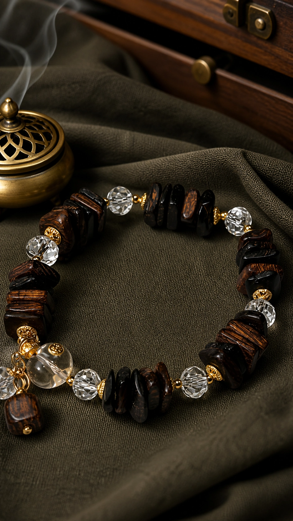 Dalagan Agarwood Bracelet with Clear Quartz - Material Detail