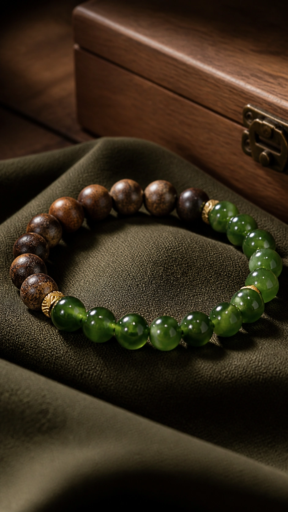 Dalagan Agarwood and Jade Bracelet, 10mm - Material Detail