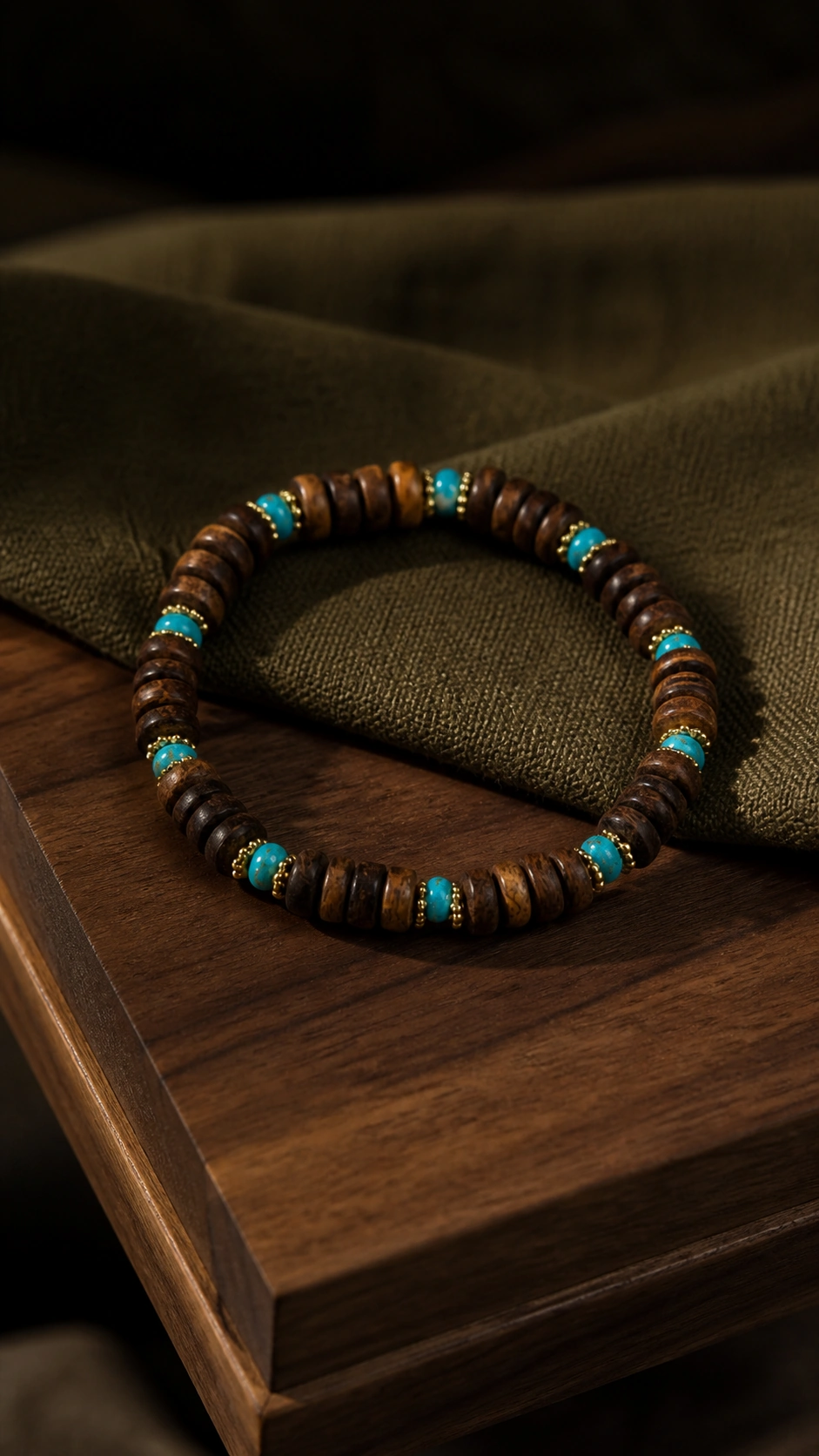 Hainan Agarwood and Turquoise Bracelet, 6mm - Material Detail