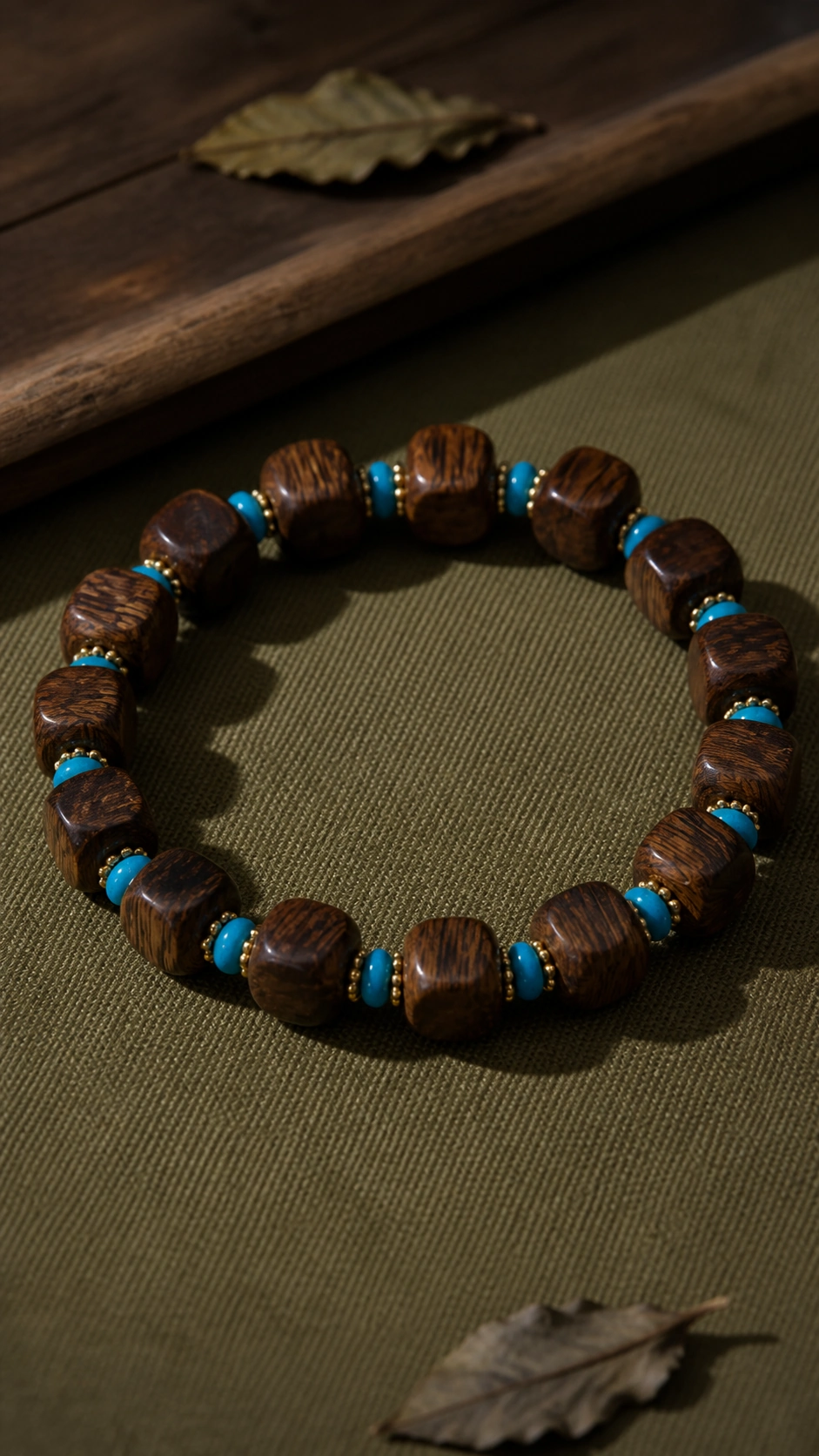 Hainan Agarwood Turquoise Cube Bracelet, 7mm - Material Detail