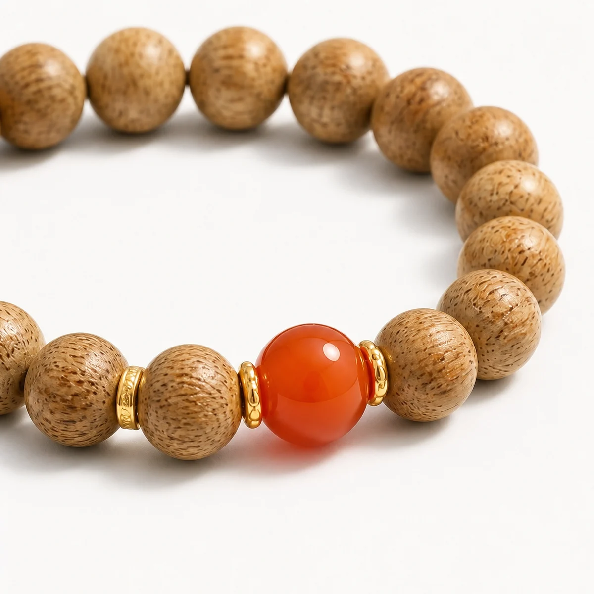 Agarwood Bead Bracelet with Orange Accent - Material Detail