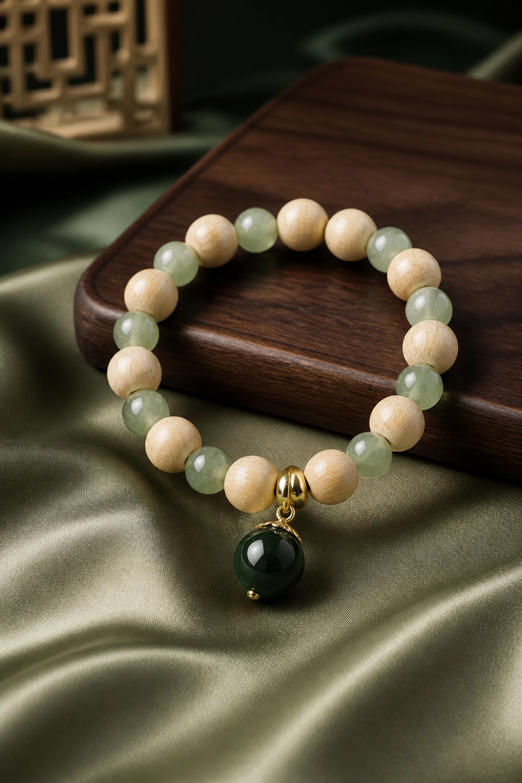 Green Agarwood Cultural Motif Bracelet, 7mm - image 2