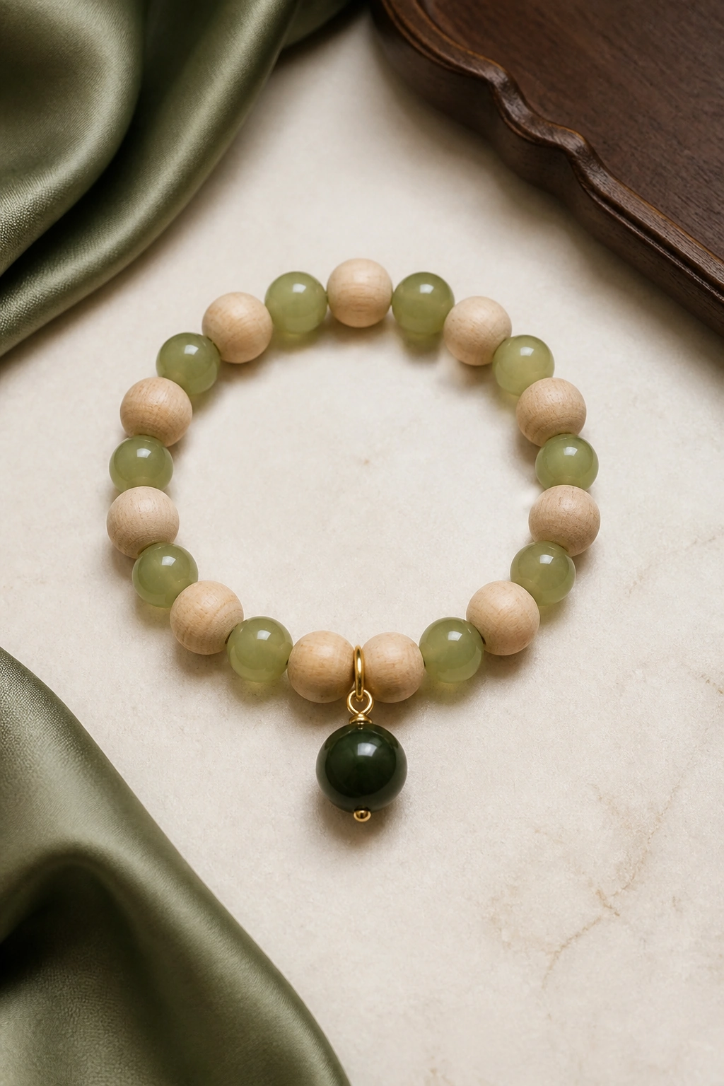 Green Agarwood Cultural Motif Bracelet, 7mm - image 4