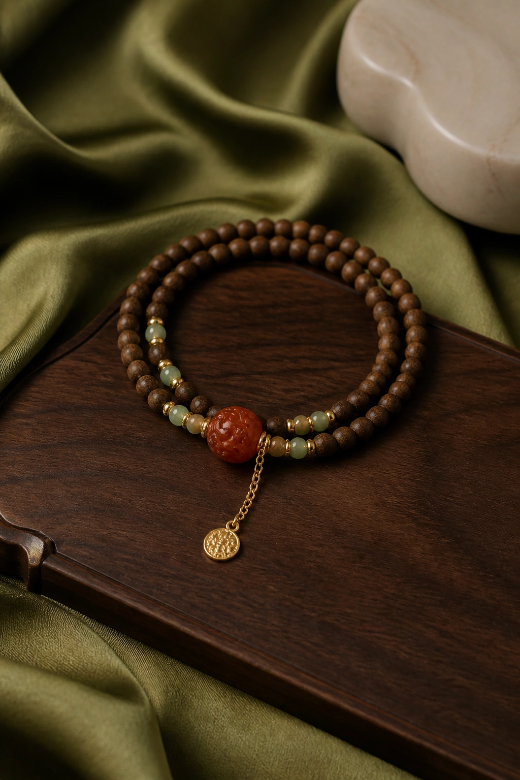 Green Agarwood and Hetian Jade Bracelet, 5mm - image 2