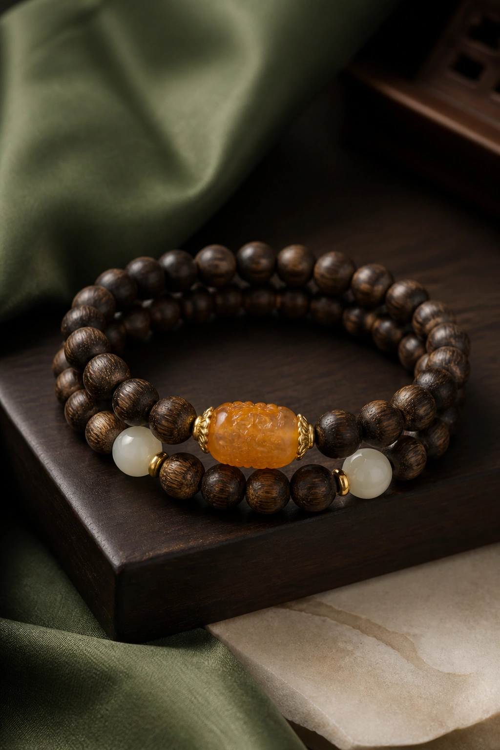 Green Agarwood and Hetian Jade Bracelet, 5mm - image 3