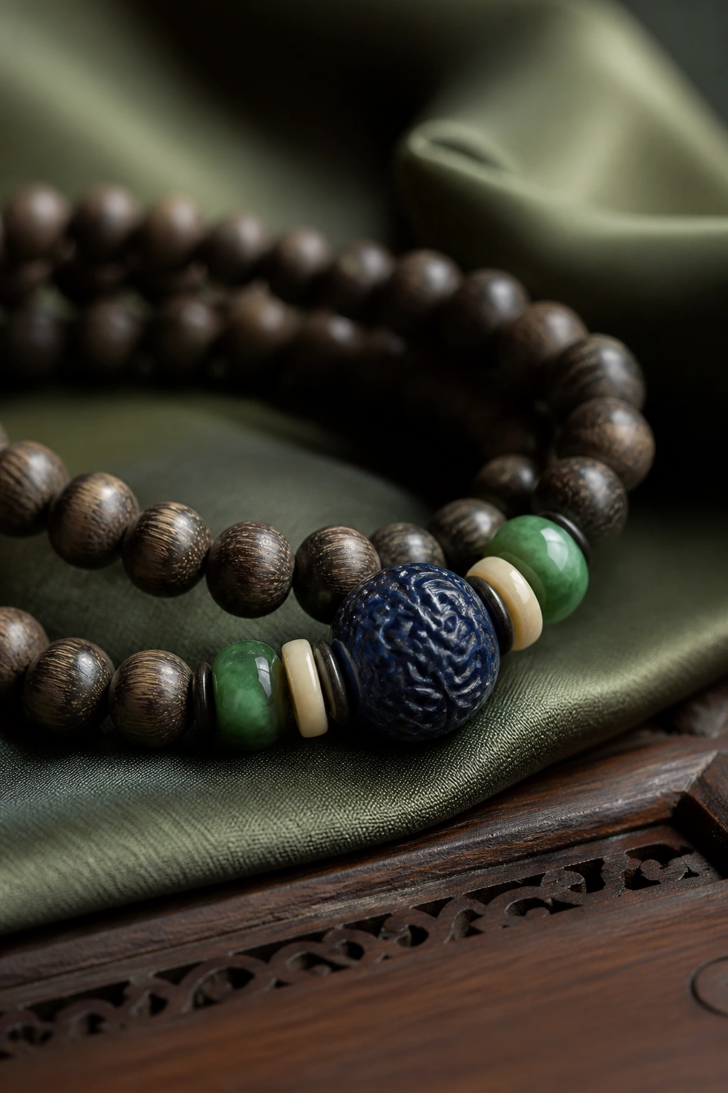 Green Agarwood Silver Gourd Bracelet, 6mm - image 3