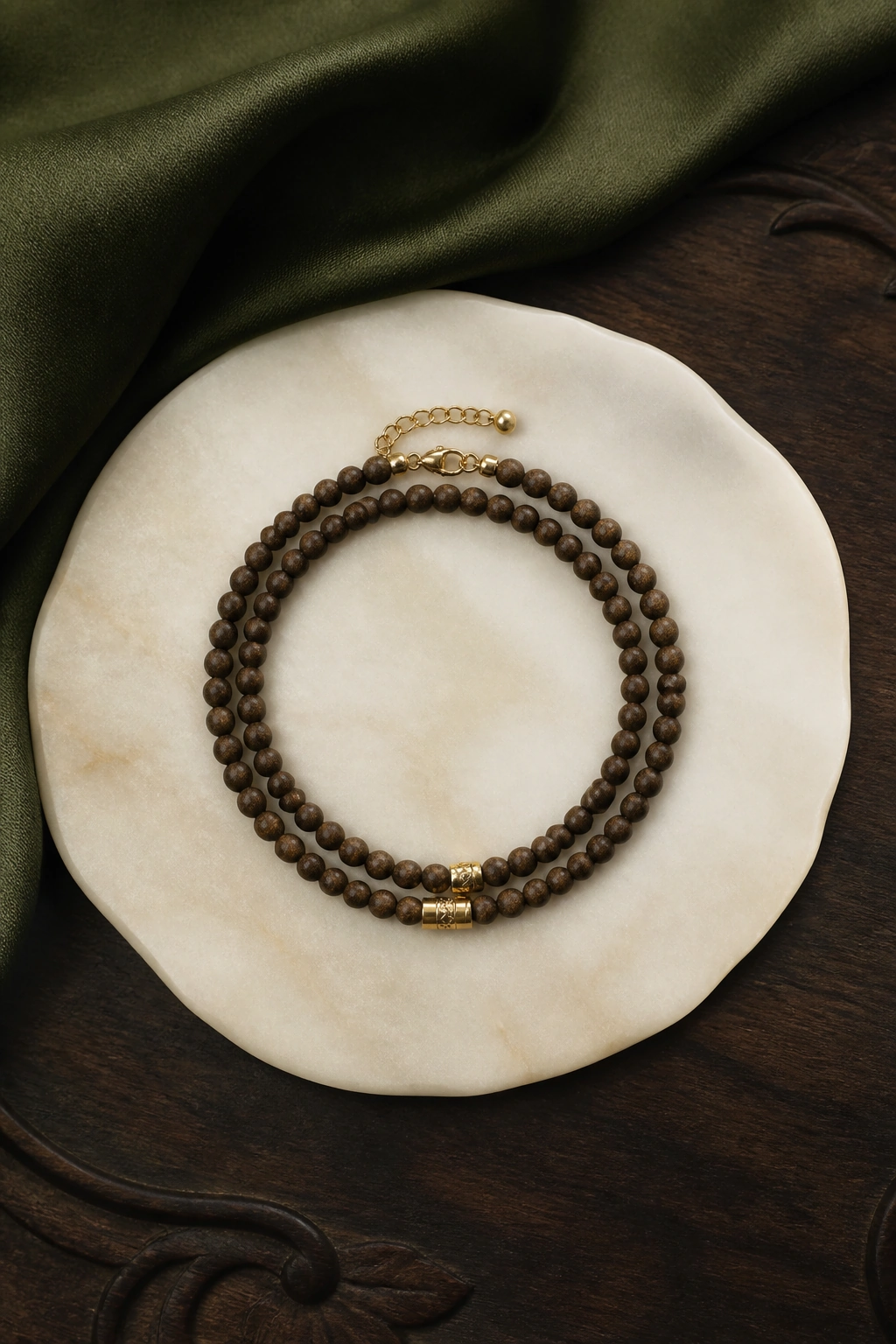 Green Agarwood Silver Gourd Bracelet, 6mm - image 4