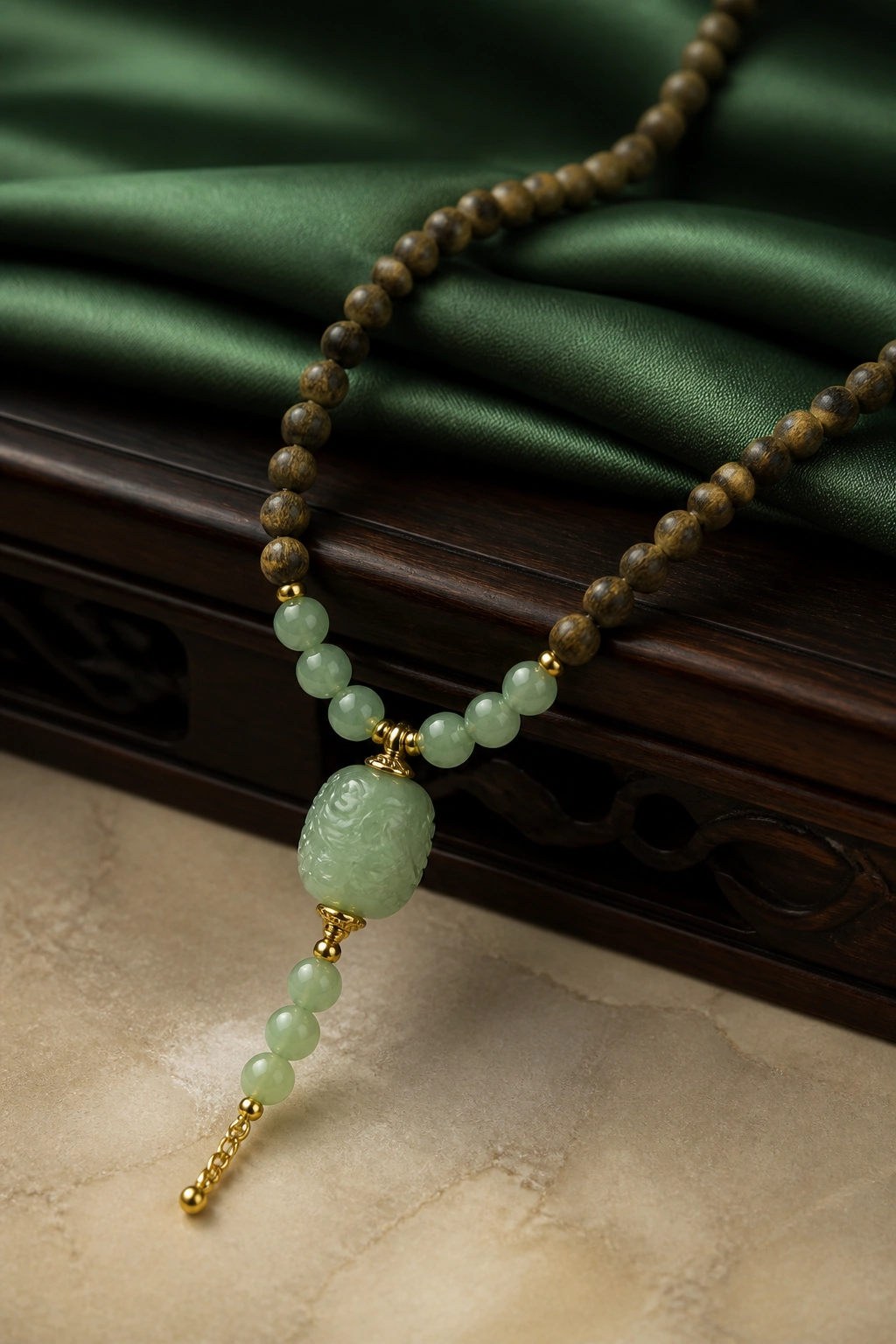 Green Agarwood and Nanhong Double-Wrap Bracelet, 6mm - image 3