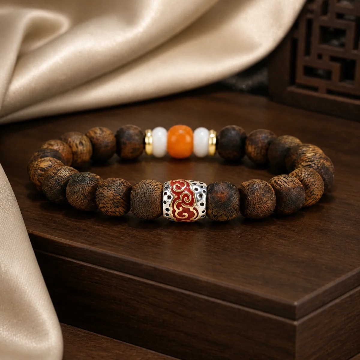Green Agarwood Five-Element Bracelet Styled Scene