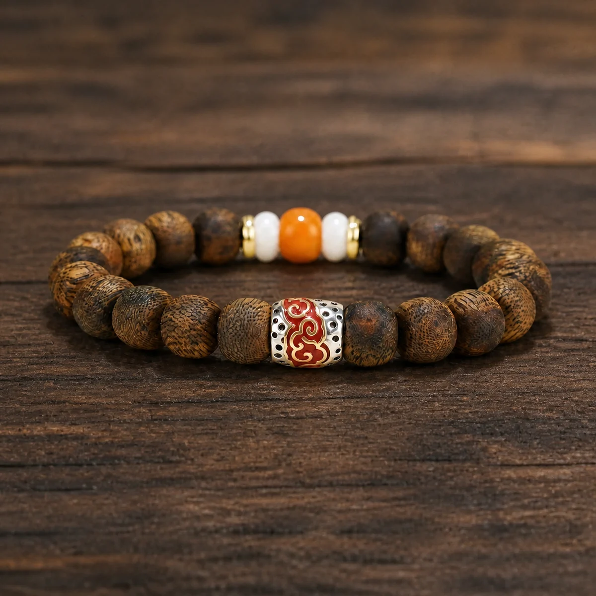 Green Agarwood Five-Element Bracelet Worn View