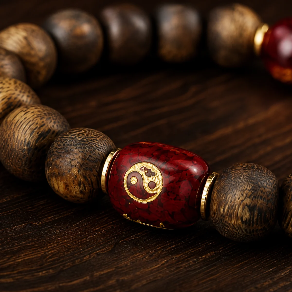 Red Sandalwood Zodiac Bracelet Bead Detail