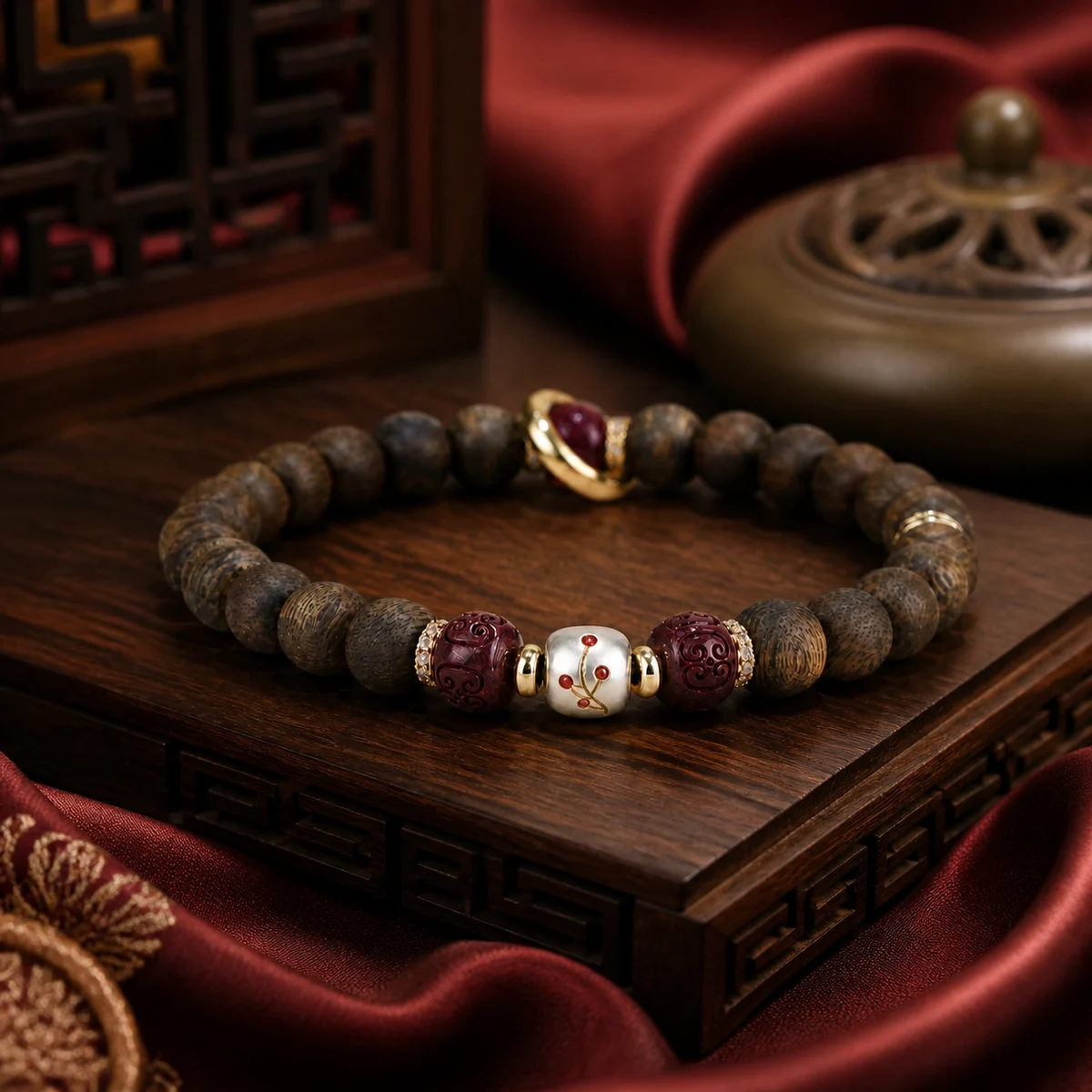 Red Sandalwood Zodiac Bracelet Styled Scene
