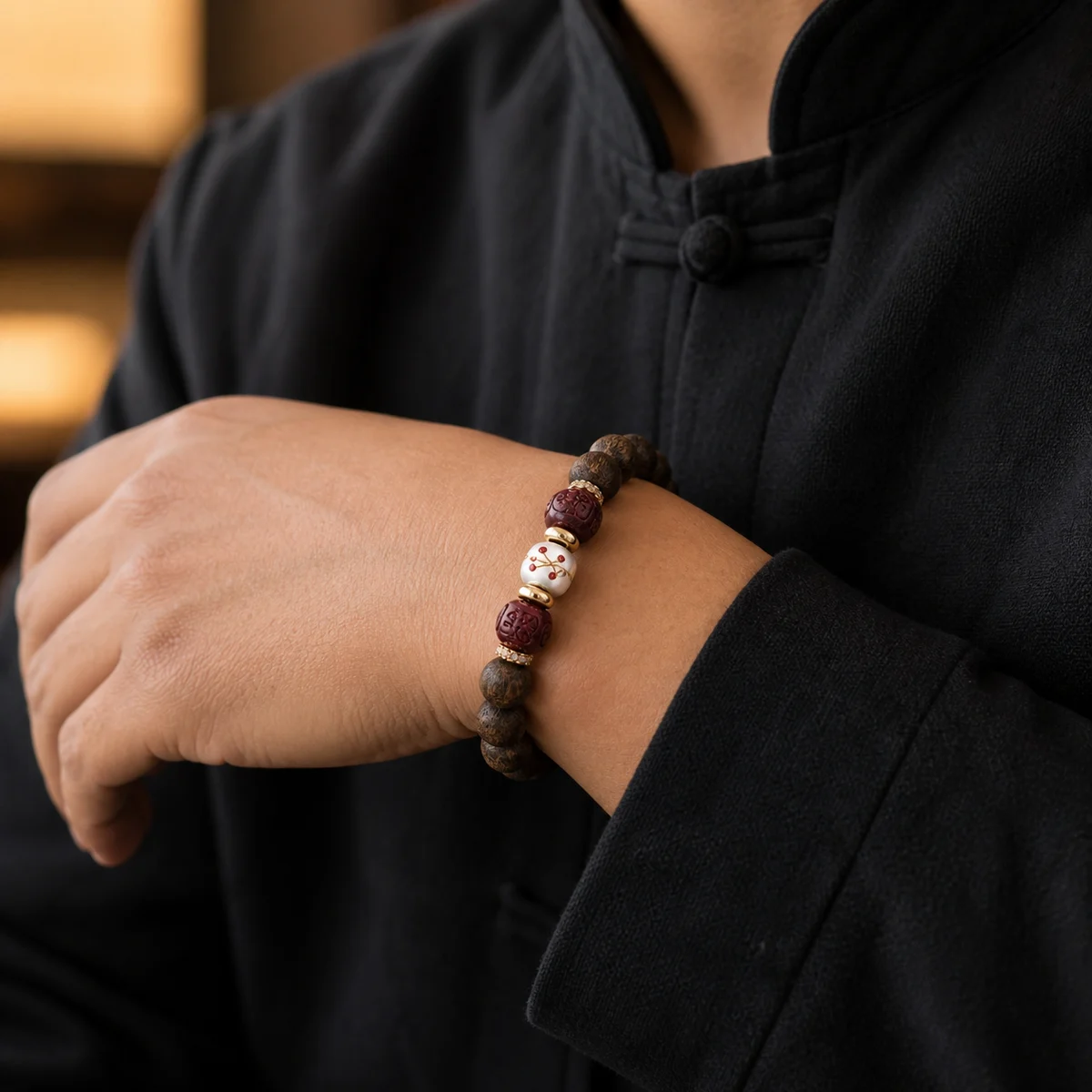 Red Sandalwood Zodiac Bracelet Worn View