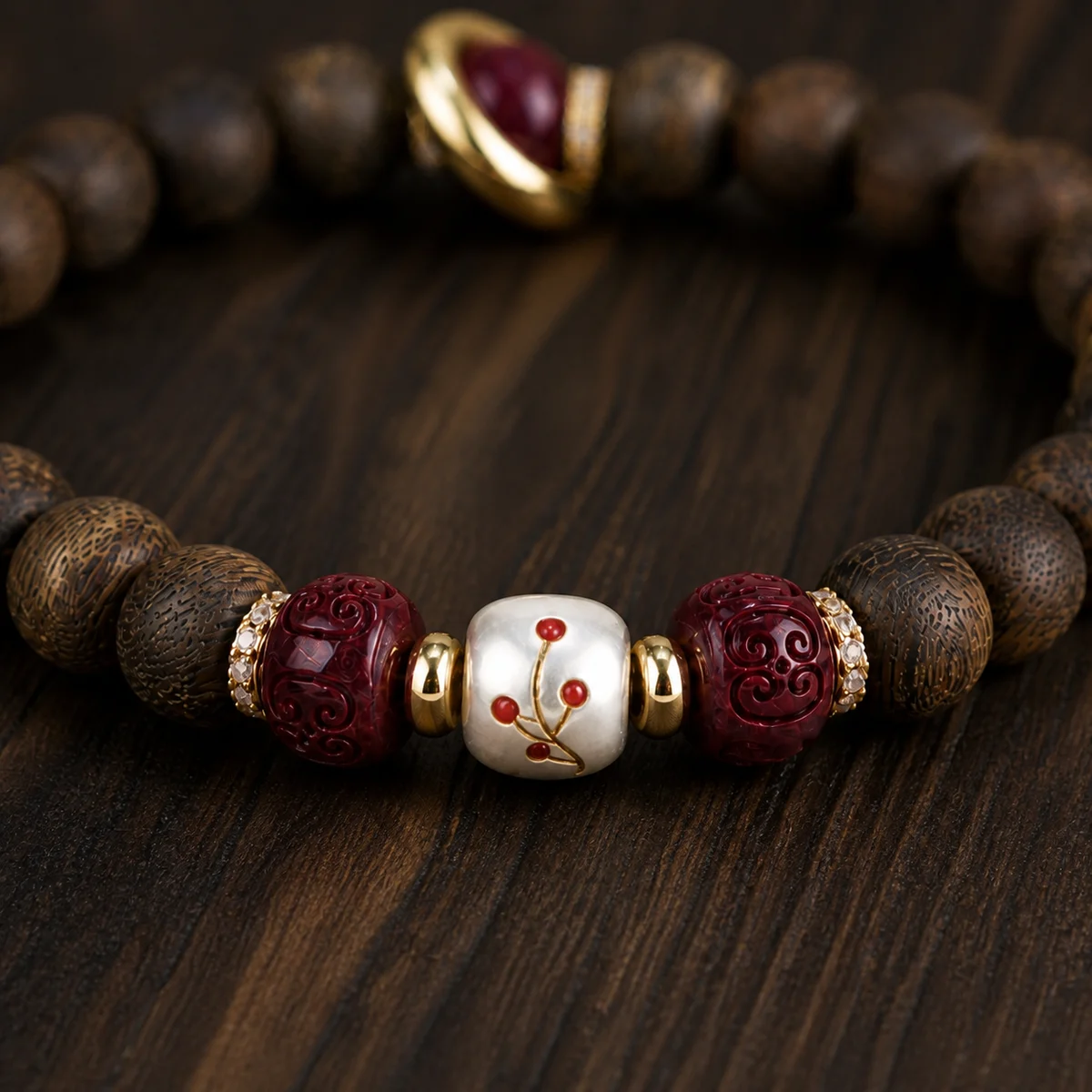 Red Sandalwood Zodiac Bracelet Bead Detail