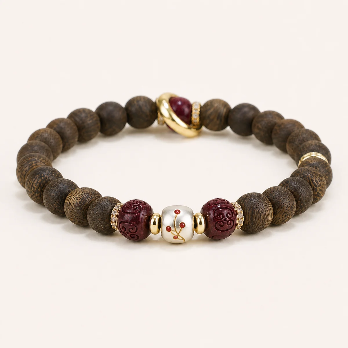 Red Sandalwood Zodiac Bracelet Center Detail