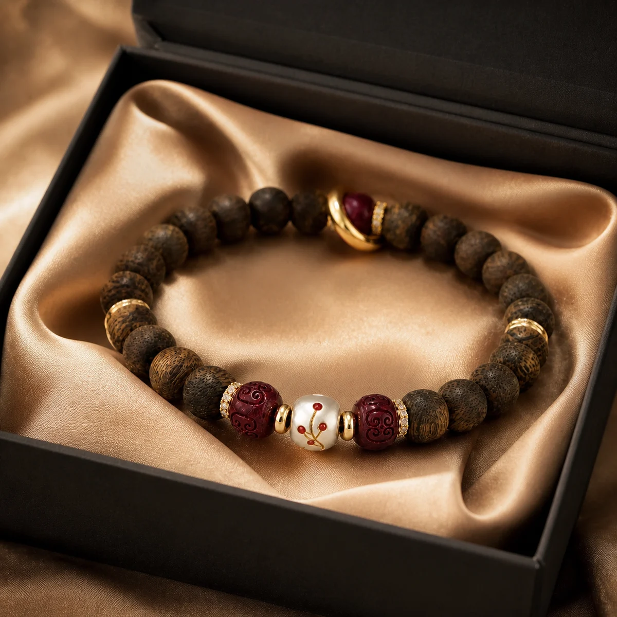 Red Sandalwood Zodiac Bracelet Gift Box