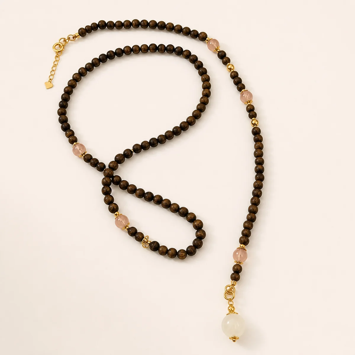 Wood Bead Pendant Necklace Studio View