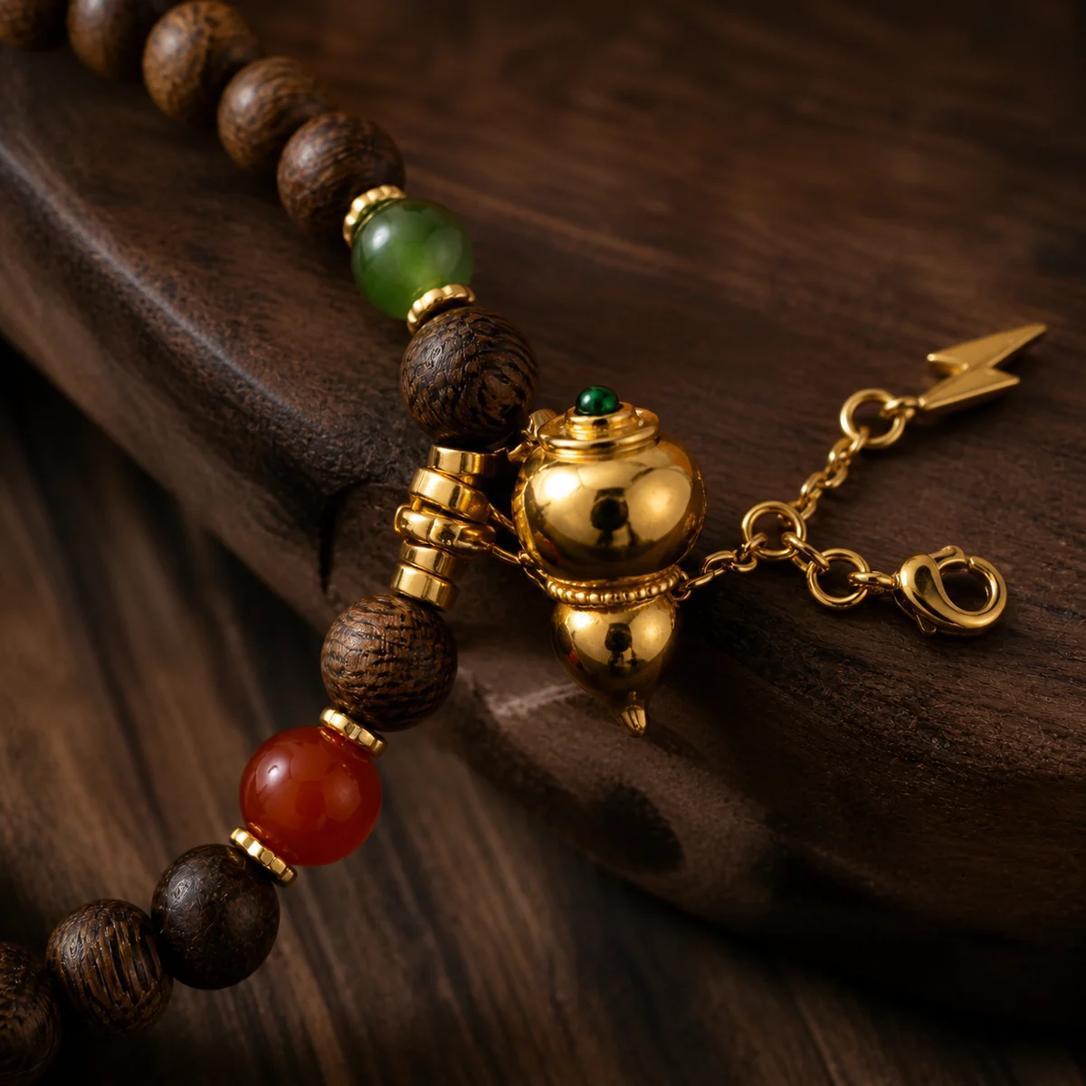 Wood Bead Charm Bracelet Detail