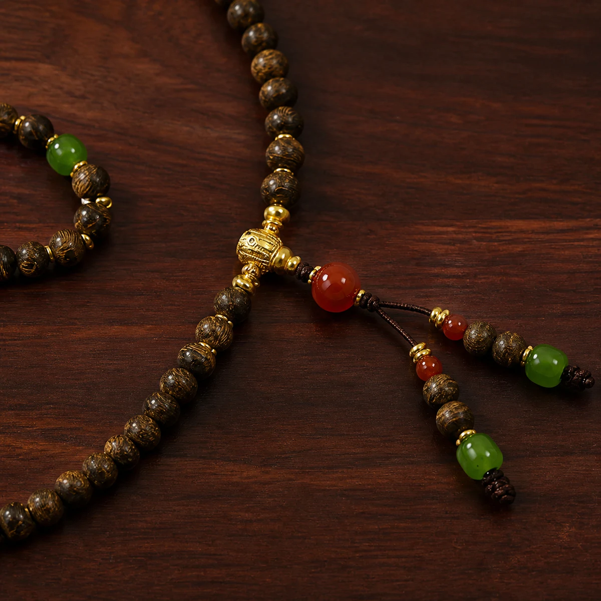 Wood bead strand connector detail