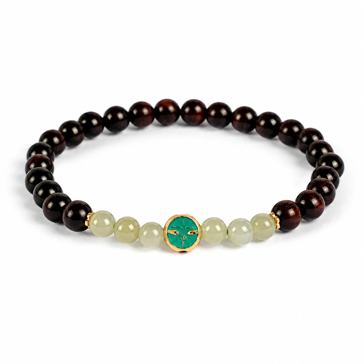 Blood Sandalwood and Green Stone Bracelet