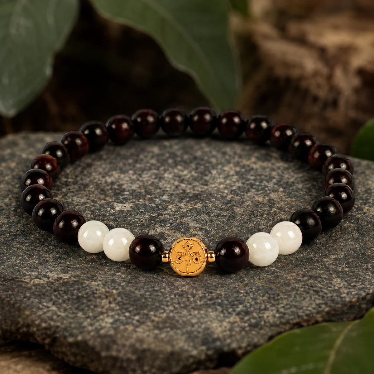Gold medallion bead bracelet detail