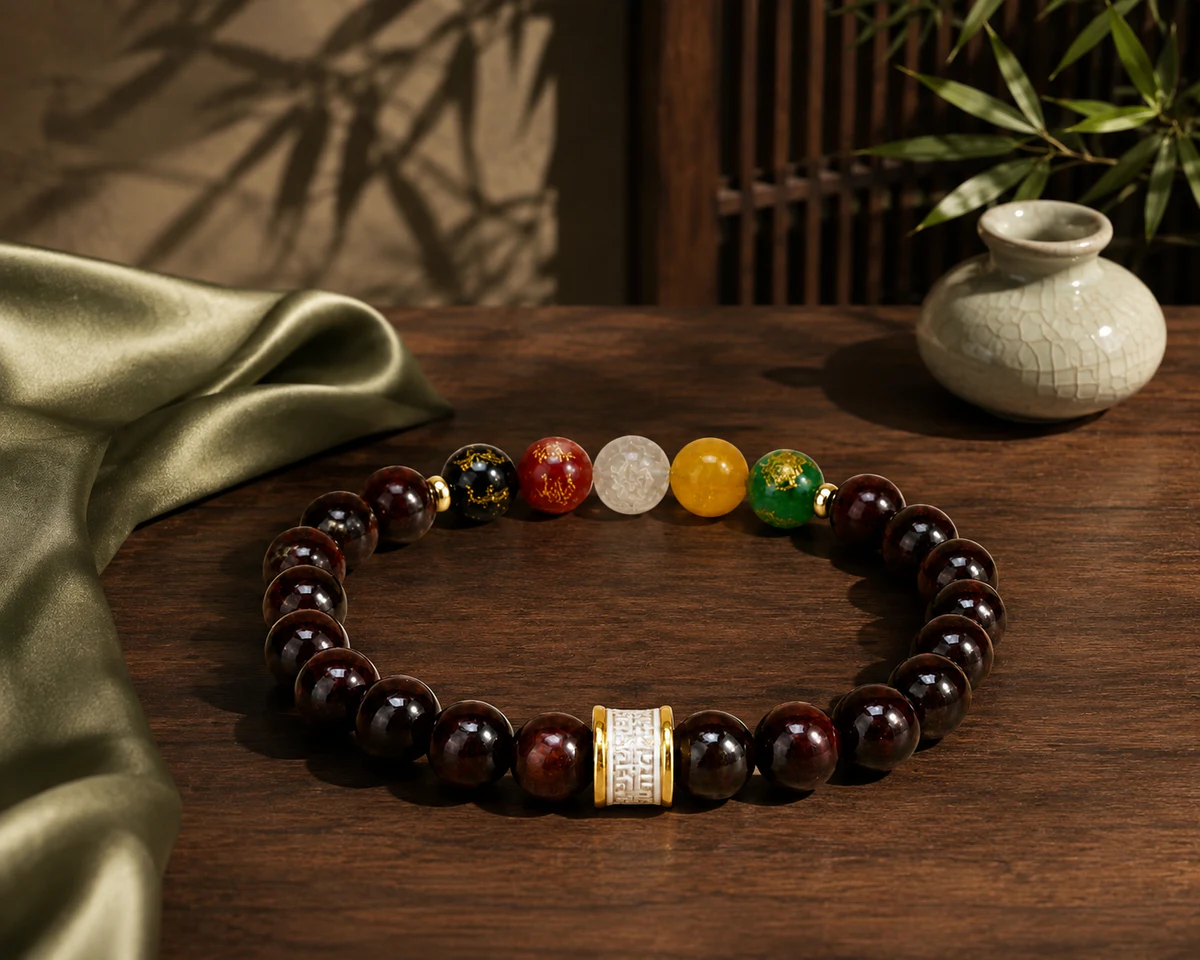 Dark wood bead bracelet in a new Chinese setting