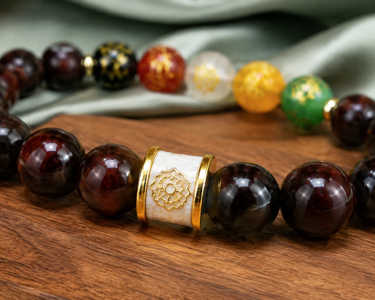 Dark wood bracelet abstract gold accent detail