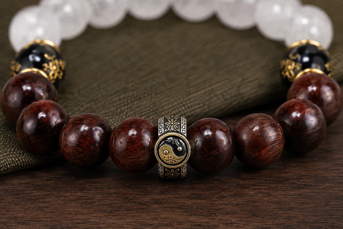 Dark wood bracelet abstract metal accent detail