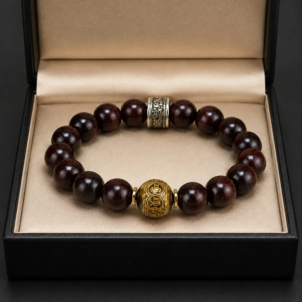 Dark wood bead bracelet in gift box