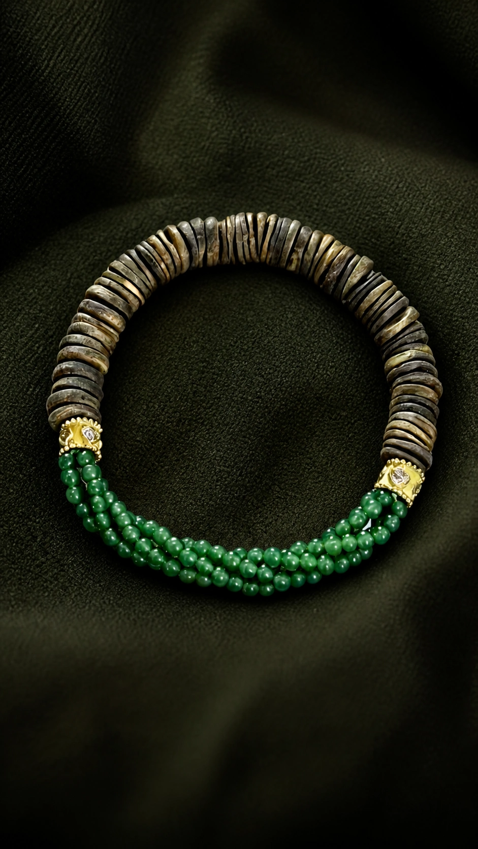 Agarwood and Green Jade Chip Multi-Wrap Bracelet - image 4