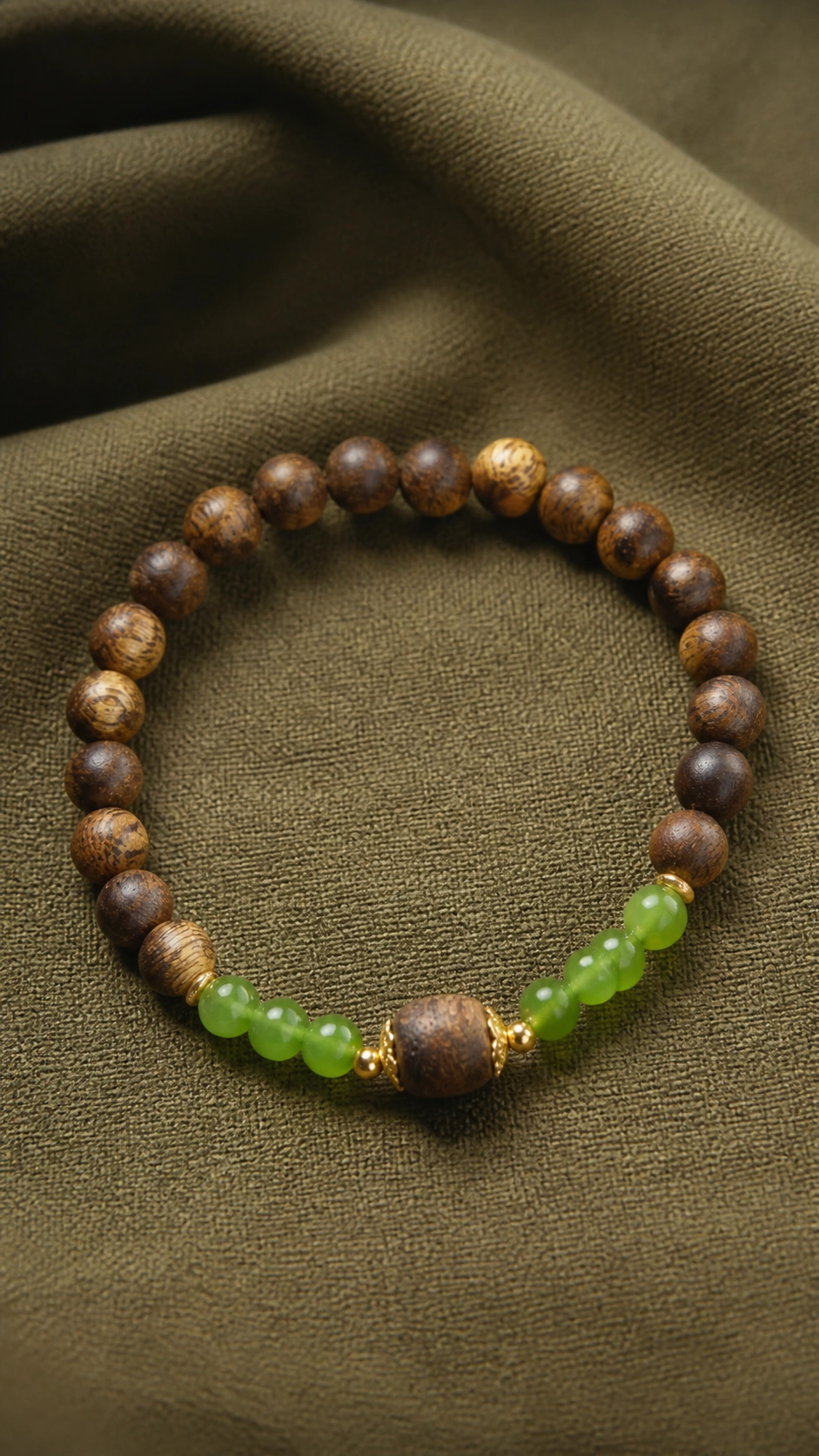 Agarwood and Green Jade Round-Bead Bracelet - image 4