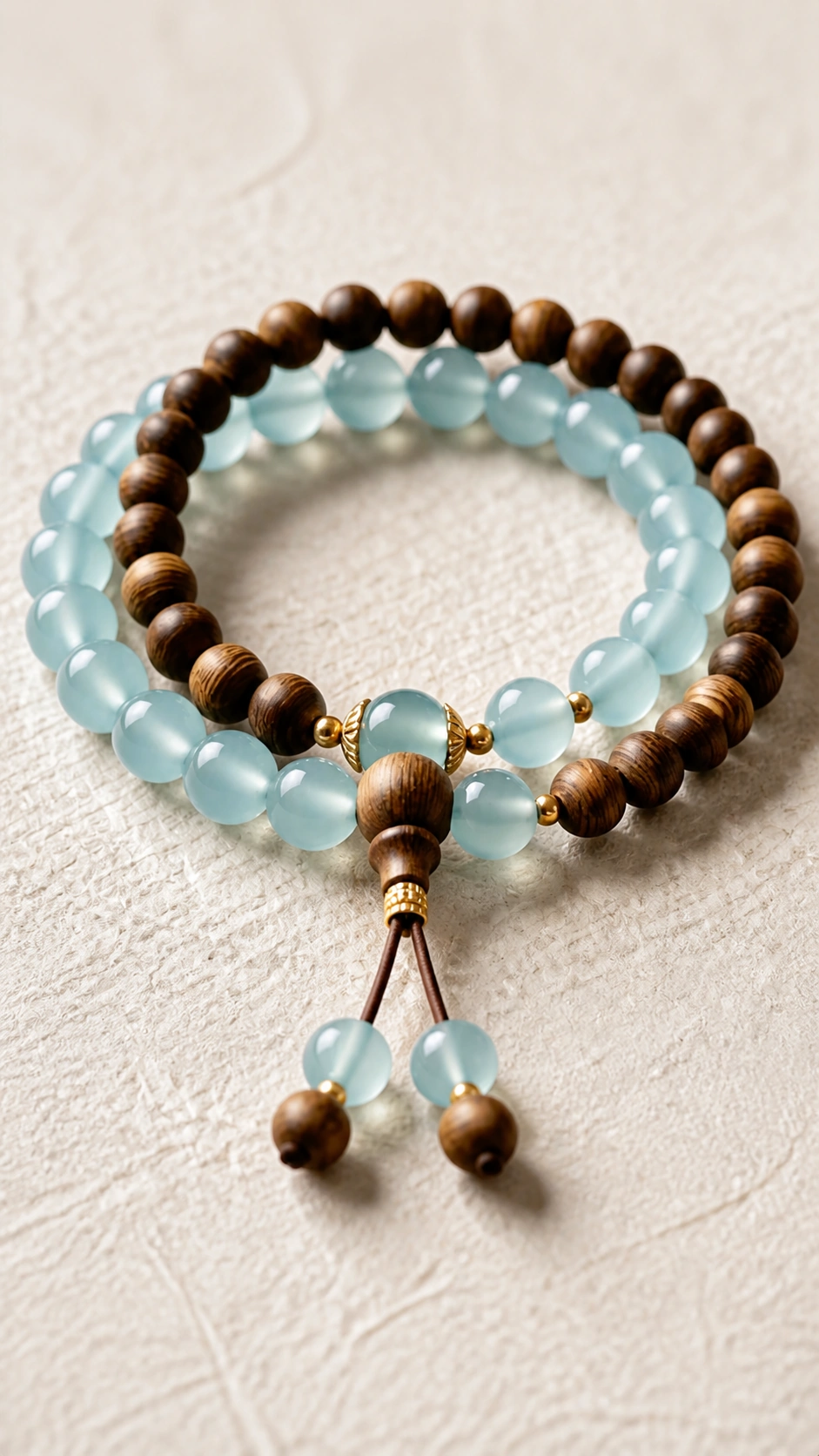 Agarwood and Ice-Blue Jade Double-Wrap Bracelet - image 3