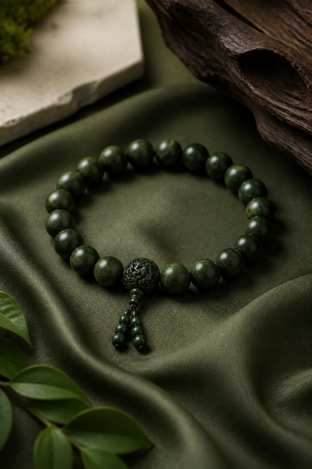 Dark Hexiang Incense Bead Bracelet with Gold Accent - image 3