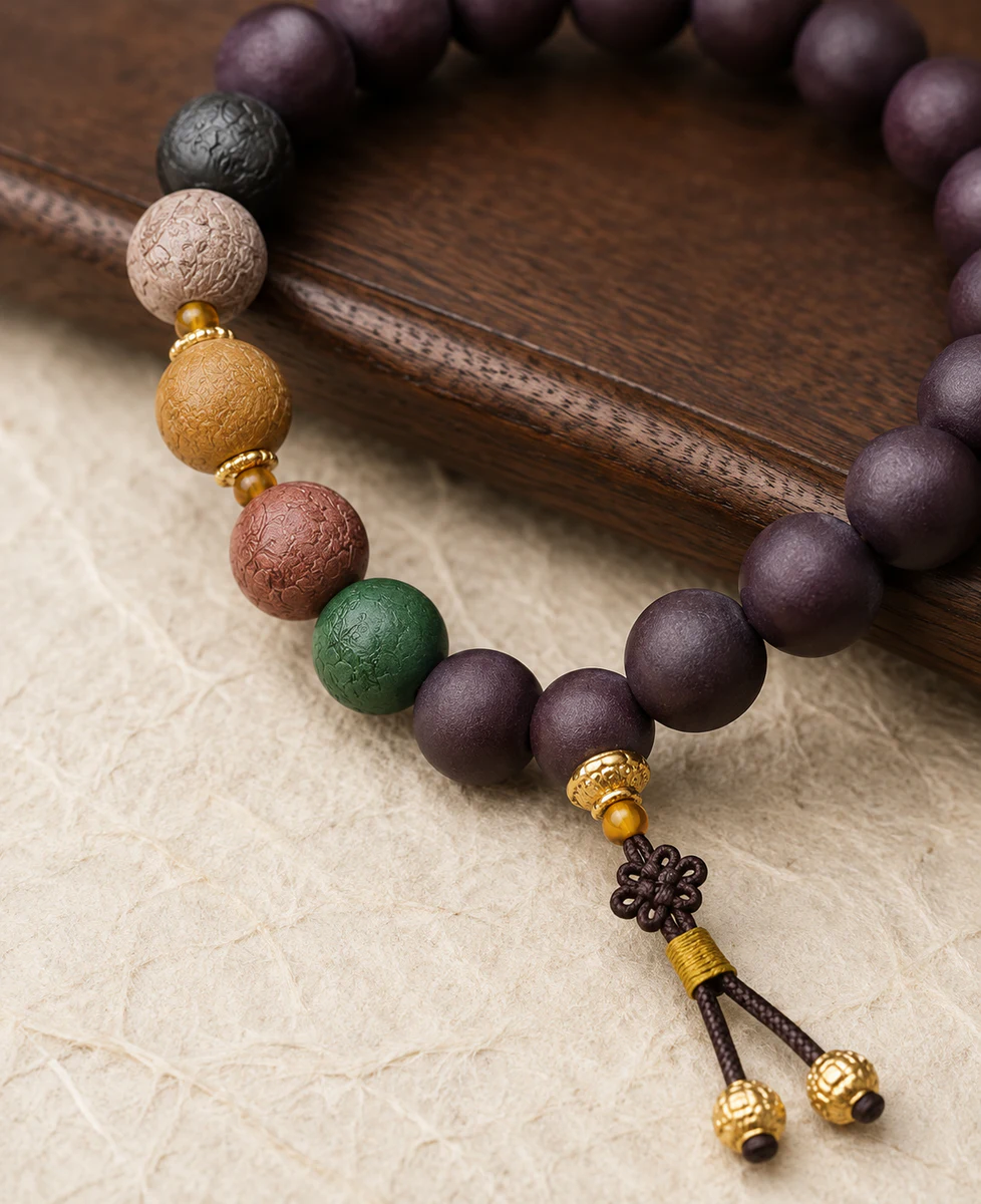 Deep burgundy bead bracelet colorful accent detail