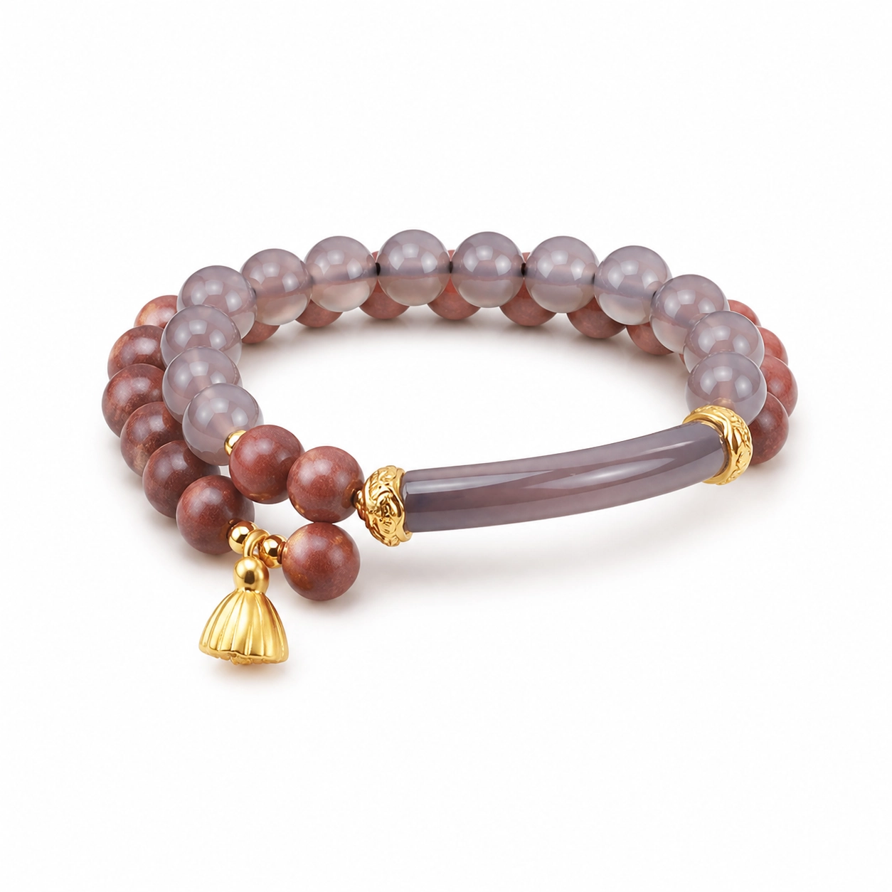Pink Gemstone Incense Bead Bracelet with Gourd Charm