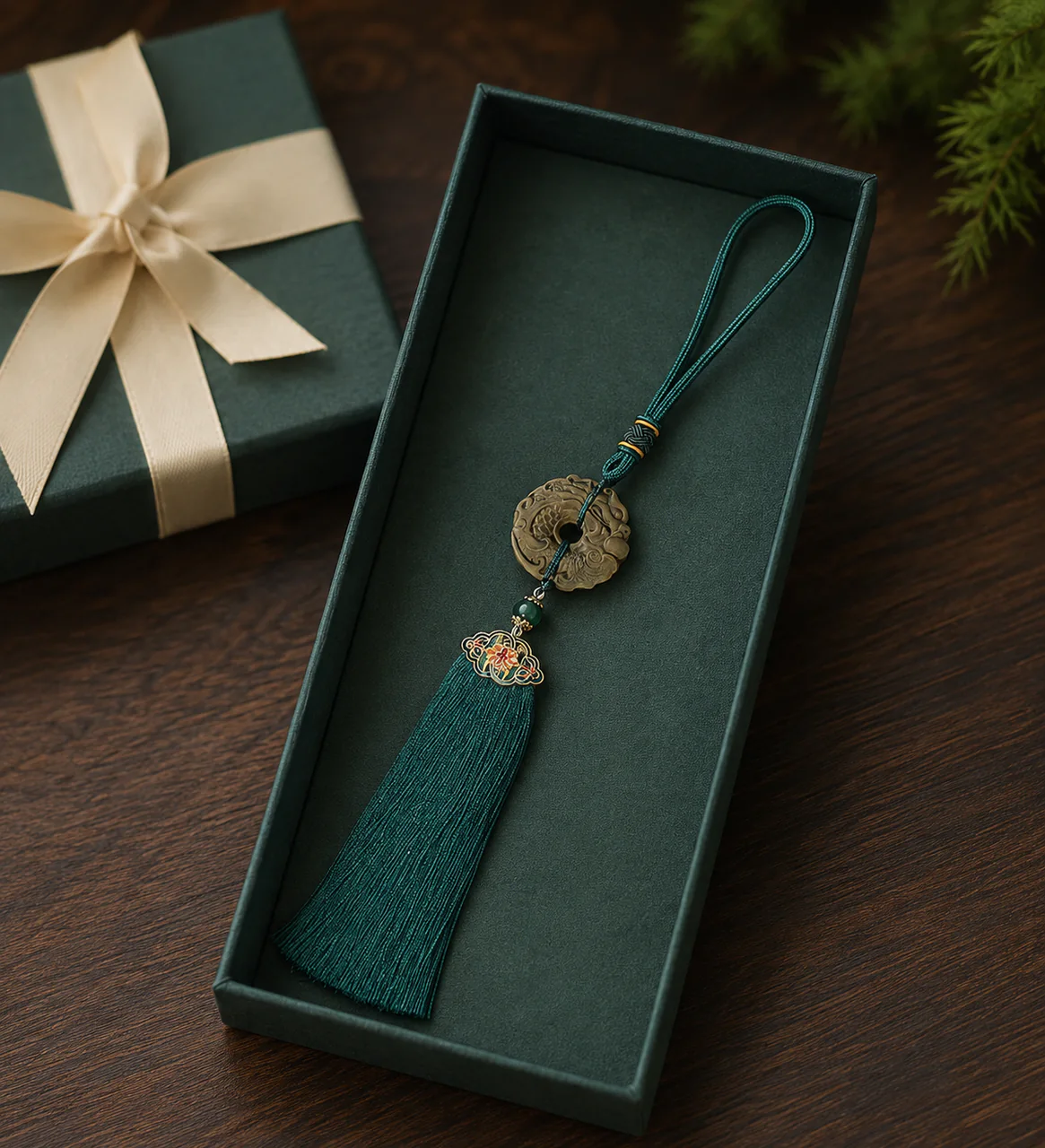 Green tassel hanging ornament gift presentation