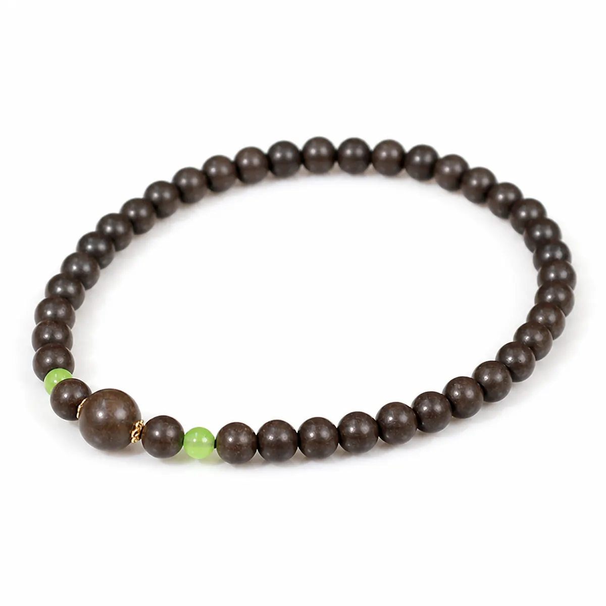 Dark incense bead bracelet with green accent